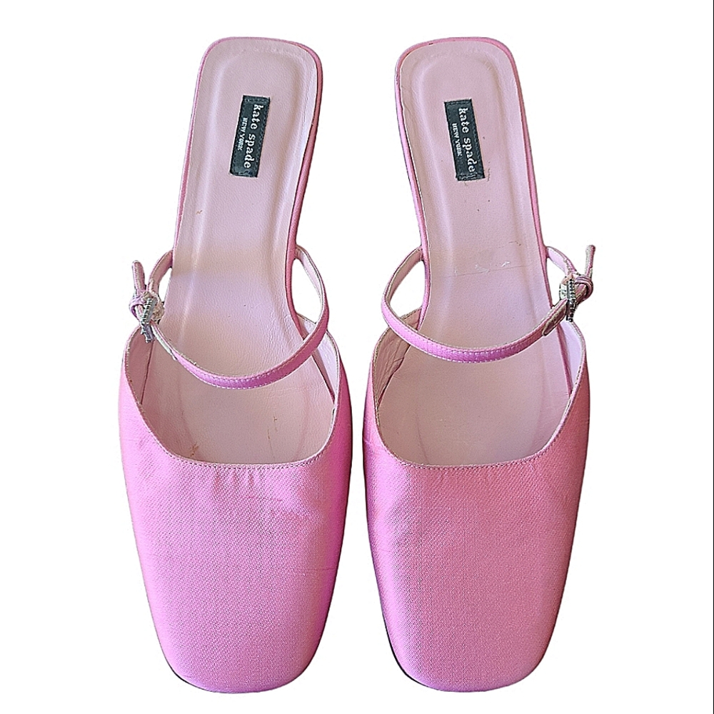 kate spade pink silk with rhinestone buckle slides